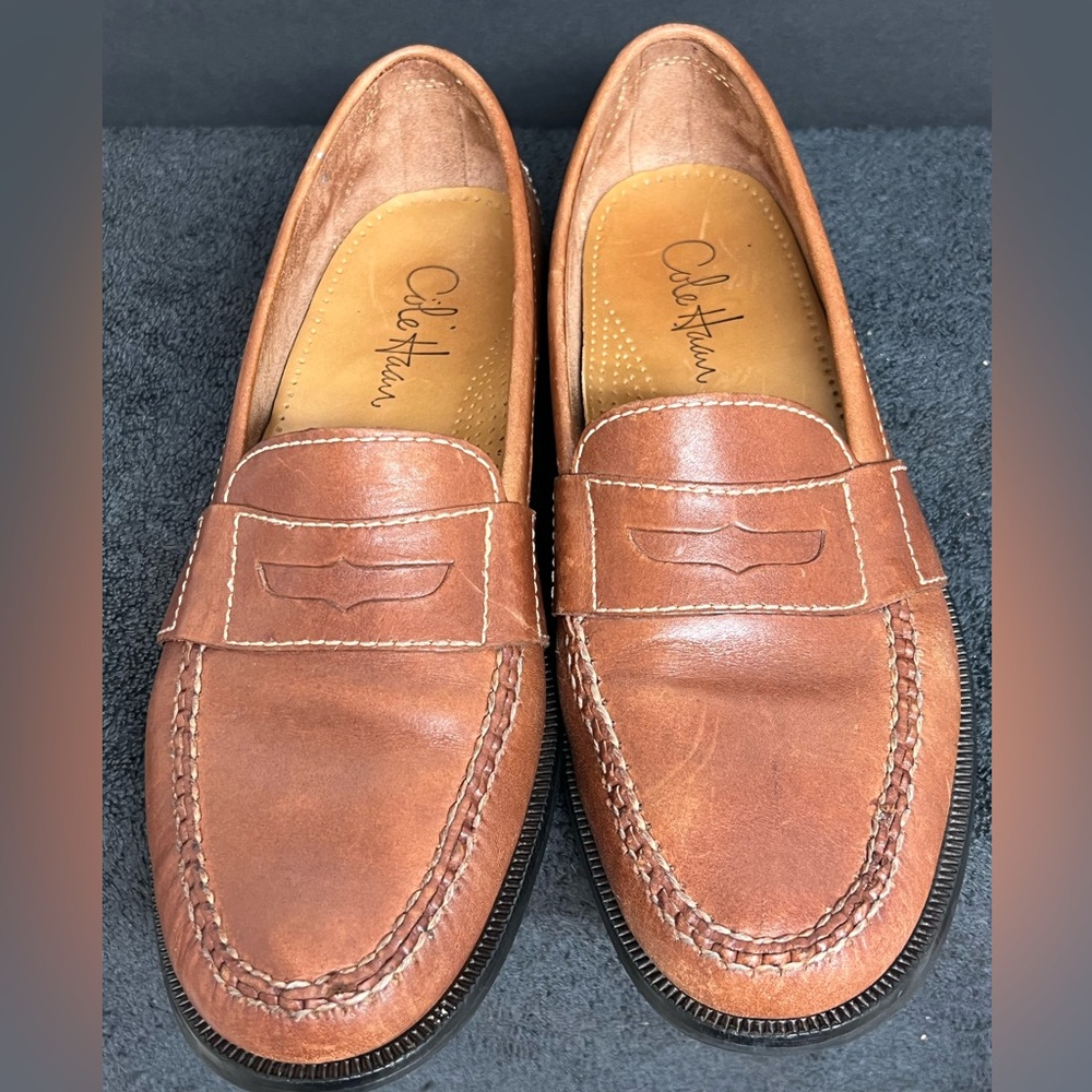 Cole Haan 01462 Saddle Tan Moc Toe Full Strap Penny Loafers Men's Sz 10N VGUC
